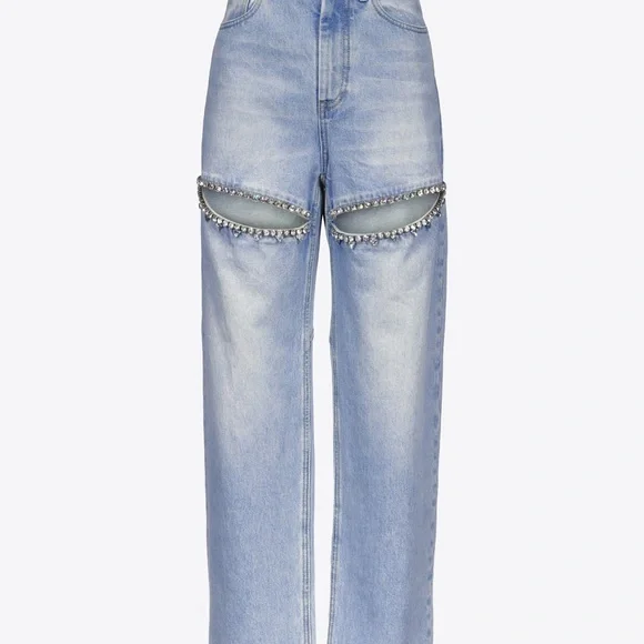 AREA Crystal Slit Jeans 25 NWT Blue Straight Leg Jeans - Picture 2 of 4